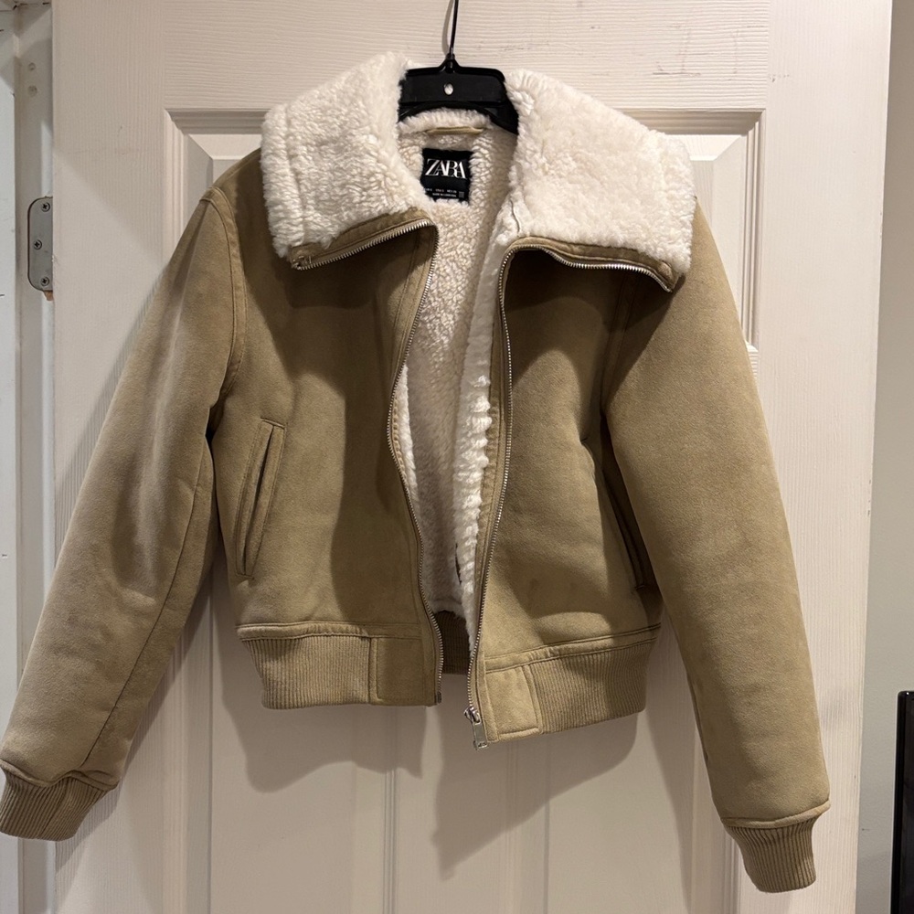Zara faux suede bomber with Shearling Collar
